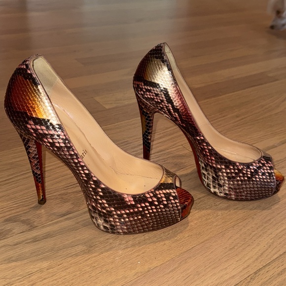 Christian Louboutin Snakeskin Open Toe Pumps - Picture 9 of 11